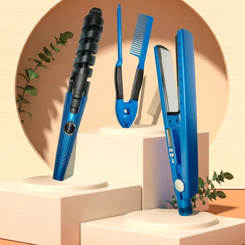 COMBO 3 En 1 NANO TITANIUM PLANCHA + PEINE + RIZADOR
