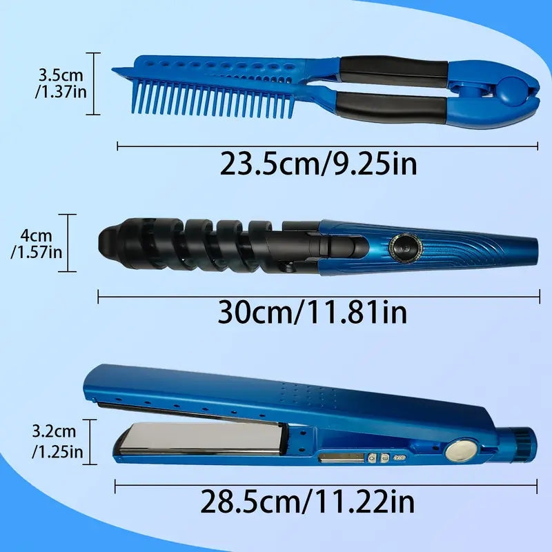 COMBO 3 En 1 NANO TITANIUM PLANCHA + PEINE + RIZADOR