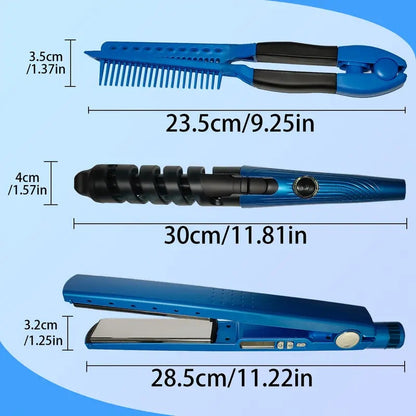 COMBO 3 En 1 NANO TITANIUM PLANCHA + PEINE + RIZADOR